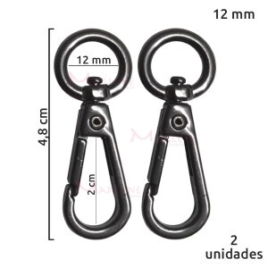 Mosquetão 12mm grafite MS-93 sem gatilho com 2 unidades