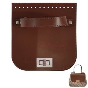 Tampa com alça em couro sintético 17x17cm costurada com fecho de metal para bolsa de crochê e tricô