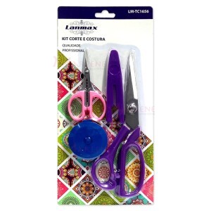  Kit corte e costura Lanmax: Tesoura multiuso, tesoura de precisão e fita métrica