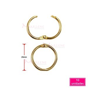 Argola articulada 25mm latonada com 10 unidades importada