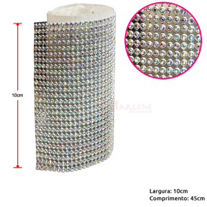 Manta de strass prata furta-cor  10x45cm