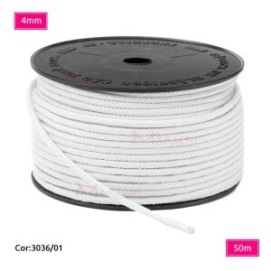 Cordão trançado São José 4mm de algodão branco com 50m