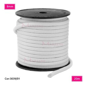 Cordão trançado São José 8mm de algodão branco com 20m