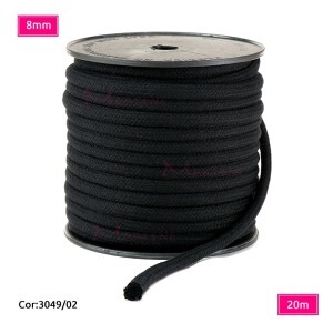 Cordão trançado São José 8mm de algodão preto com 20m