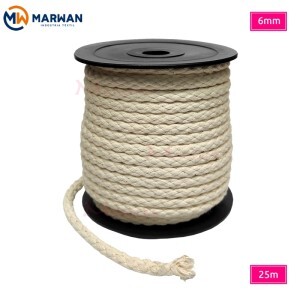Cordão de algodão crú 6mm Marwan com 25m
