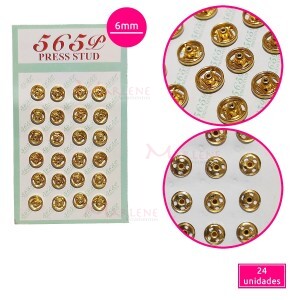 Colchete de pressão 6mm com 24 unidades latonado