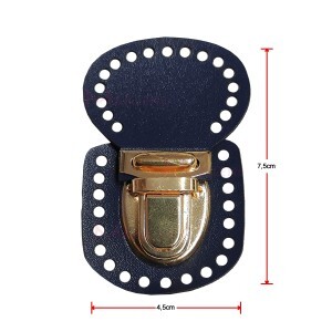 Fecho para bolsa crochê e tricô em metal ouro e corino