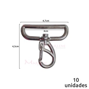 Mosquetão 40mm níquel aberto com 10 unidades no pacote 1166.