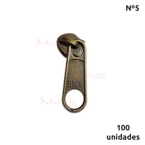 Cursor de ziper nº5 comum  com 100 unidades ouro velho metal