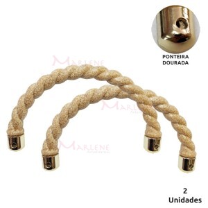 Alça trançada madeira mesclado com ponteira dourada 7450 com 1 par