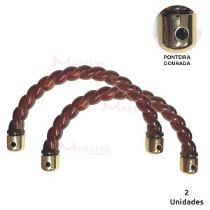 Alça trançada mel mesclado com ponteira dourada 7450 com 1 par