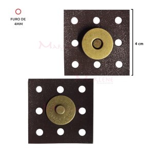 Fecho quadrado para bolsa crochê e tricô com botão ímã 18mm MF-07