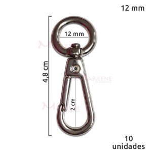 Mosquetão 12mm níquel MS-93 sem gatilho com 10 unidades