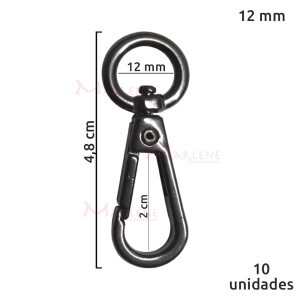 Mosquetão 12mm grafite MS-93 sem gatilho com 10 unidades