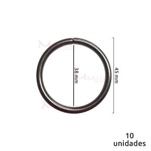Argola de metal 38mm grafite com 10 unidades