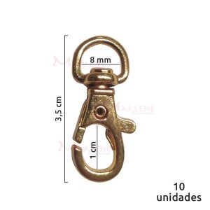 Mosquetão 8 mm ouro nacional 1044 com 10 unidades no pacote.