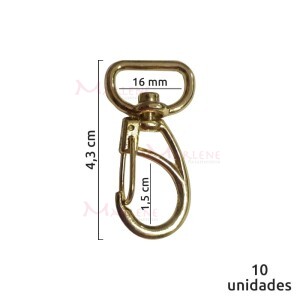 Mosquetão 16mm latonado 1166  aberto com 10 unidades