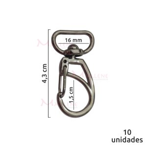 Mosquetão 16mm níquel 1166  aberto com 10 unidades