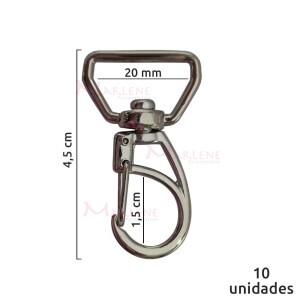 Mosquetão 20mm níquel 1166  aberto com 10 unidades