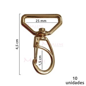 Mosquetão 25mm ouro 1166  aberto com 10 unidades