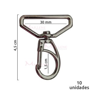 Mosquetão 30mm níquel 1166  aberto com 10 unidades