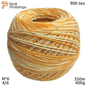 Barbante multicor amarelo nº6 (4/6) 400g com 350m têxtil Piratininga