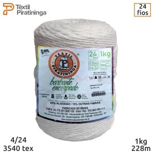 Barbante encorpado branco 4/24 fios 1kg com 228m Têxtil Piratininga