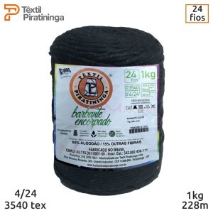 Barbante encorpado preto 4/24 fios 1kg com 228m Têxtil Piratininga
