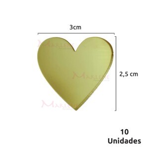 Aplique acrílico espelhado coração com 10 unidades 2881