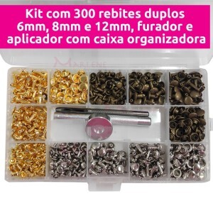 Kit com 300 rebites duplos 6mm, 8mm e 12mm com furador e aplicador Westpress