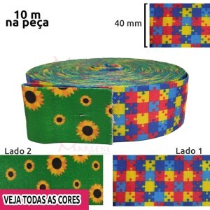 Alça dupla face 40mm estampada símbolo autísmo e defieciênais ocultas com 10m MWGE5000