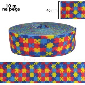 Alça dupla face 40mm estampada símbolo autísmo e defieciênais ocultas com 10m MWGE5000