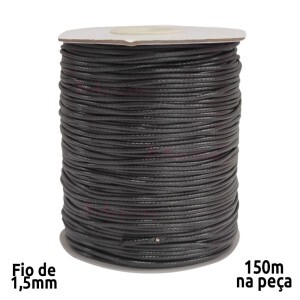 Fio encerado 1,5mm preto com 150m na peça HGLX