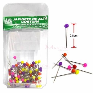 Alfinete cabeça colorida com 100 Iara.
