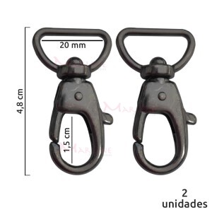 Mosquetão 20mm grafite gordo com gatilho 6004 com 2 unidades no pacote.