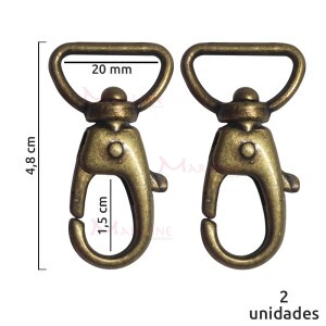 Mosquetão 20mm ouro velho gordo com gatilho 2 unidades no pacote