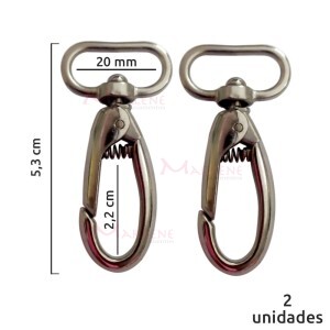 Mosquetão 20mm níquel gordo 1057 sem gatilho com 2 unidades