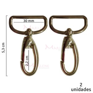 Mosquetão 30mm latonado gordo 1057 sem gatilho com 2 unidades