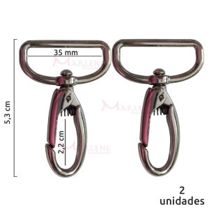 Mosquetão 35mm níquel gordo 1057 sem gatilho com 2 unidades