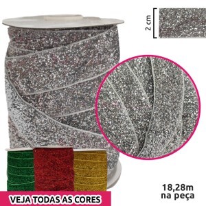 Fita metalizada lurex de 2cm com 18,28m na peça