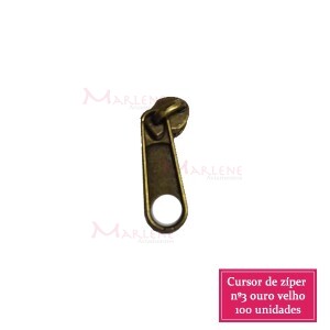  Cursor de ziper nº3 comum  com 100 unidades ouro velho metal