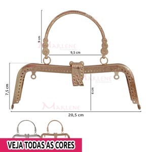 Armação fecho da vovó retangular 20,5cm com alça e furos HYTS-6